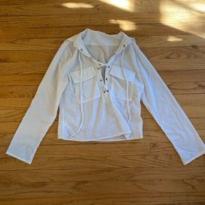 unbranded chiffon lace up long sleeved translucent shirt with lace-up front